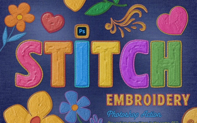 Embroidery Photoshop Action Illustration
