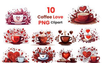 Set of Cup of coffee with heart shape. Coffee Valentines Day clipart illustration png clipart