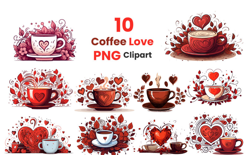 Set of Cup of coffee with heart shape. Coffee Valentines Day clipart illustration png clipart Illustration