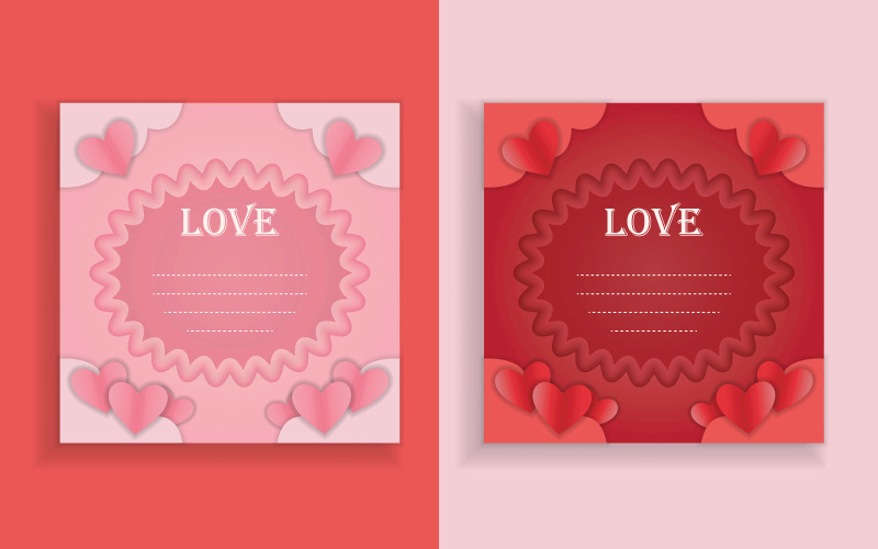 Shiny red and pink love greeting cards with hearts illustration Illustration