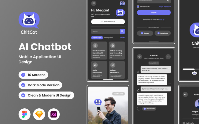 ChitCat - AI Chatbot Mobile App UI Element