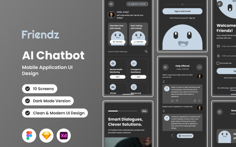 Friendz - AI Chatbot Mobile App UI Element