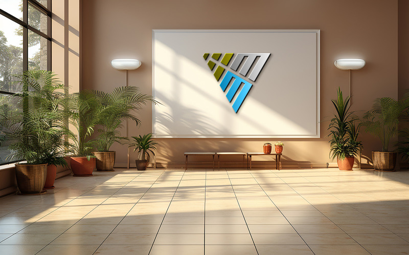 Wall logo mockup, Realistic 3d logo mockup, Minimal wall frame mockup Company board Product Mockup