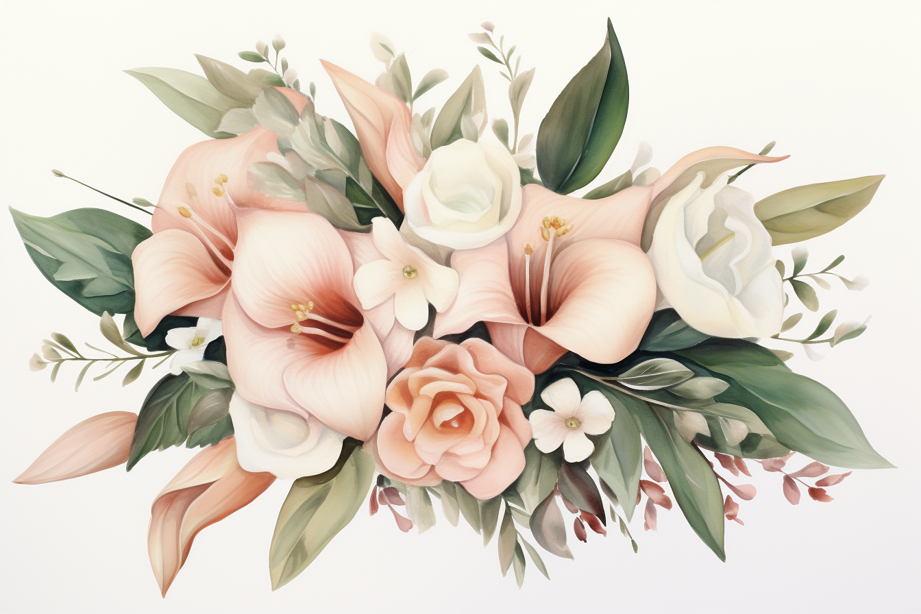 Watercolor Flowers Bouquets, illustration background 05
