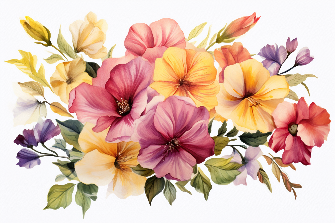 Watercolor Flowers Bouquets, illustration background 44