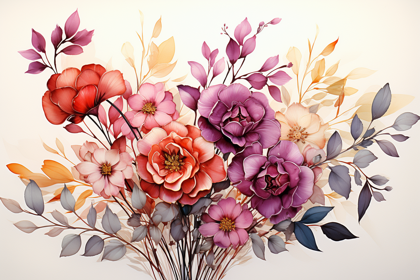 Watercolor Flowers Bouquets, illustration background 57