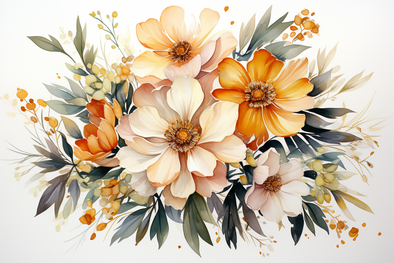 Watercolor Flowers Bouquets, illustration background 16