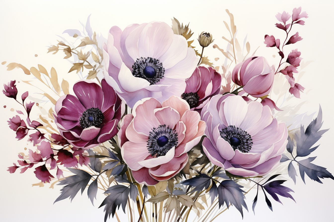 Watercolor Flowers Bouquets, illustration background 89