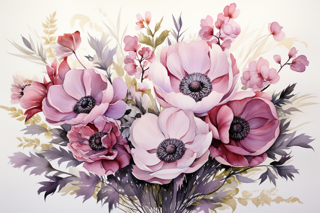 Watercolor Flowers Bouquets, illustration background 90