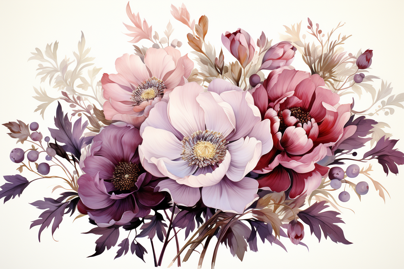 Watercolor Flowers Bouquets, illustration background 92