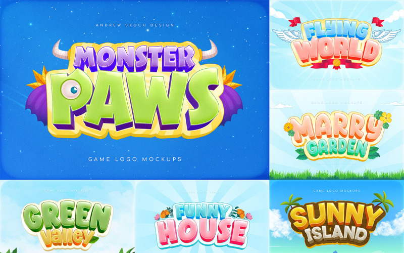 Game Logo Text Effects - 6 Photoshop Templates Illustration