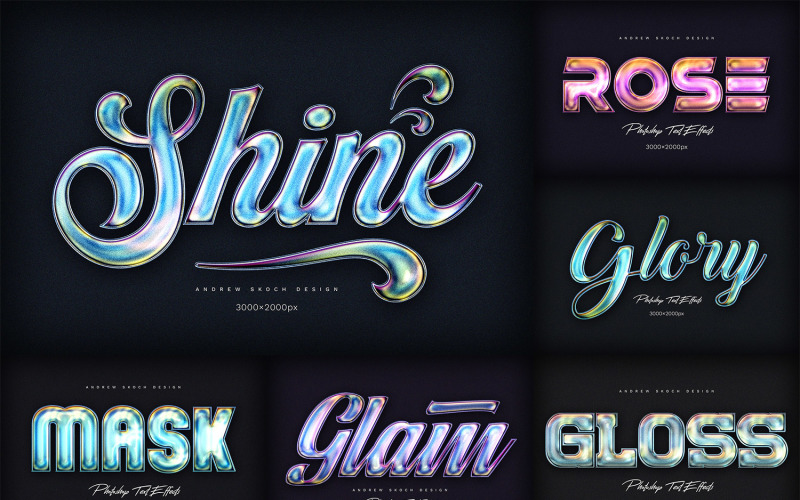 Holographic Text Effects - 6 Photoshop Templates Illustration