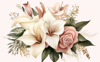 Watercolor Flowers Bouquets, illustration background 06