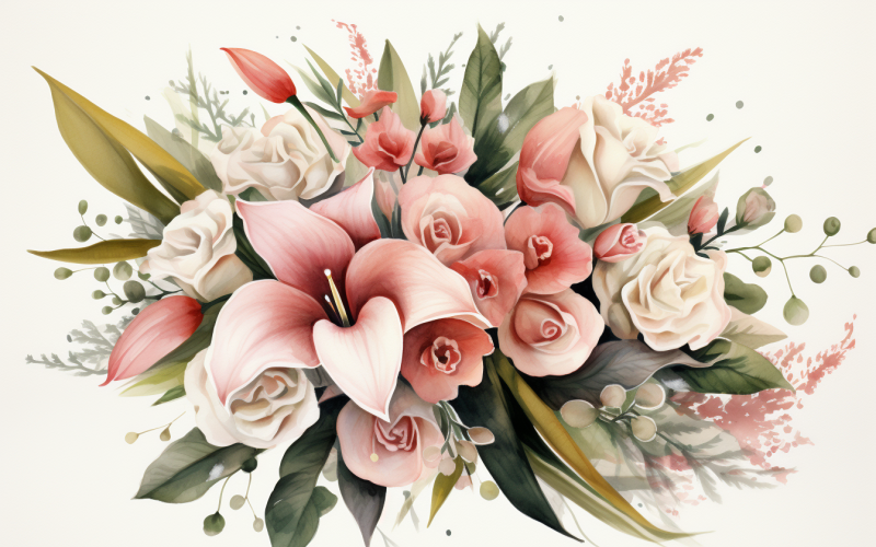 Watercolor Flowers Bouquets, illustration background 07 Illustration