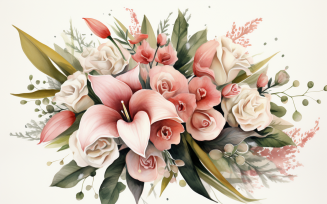 Watercolor Flowers Bouquets, illustration background 07