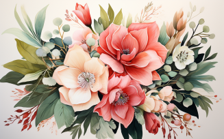 Watercolor Flowers Bouquets, illustration background 76