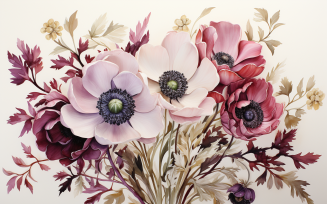Watercolor Flowers Bouquets, illustration background 87