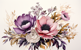 Watercolor Flowers Bouquets, illustration background 88