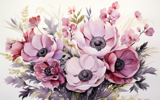 Watercolor Flowers Bouquets, illustration background 90