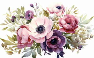 Watercolor Flowers Bouquets, illustration background 93