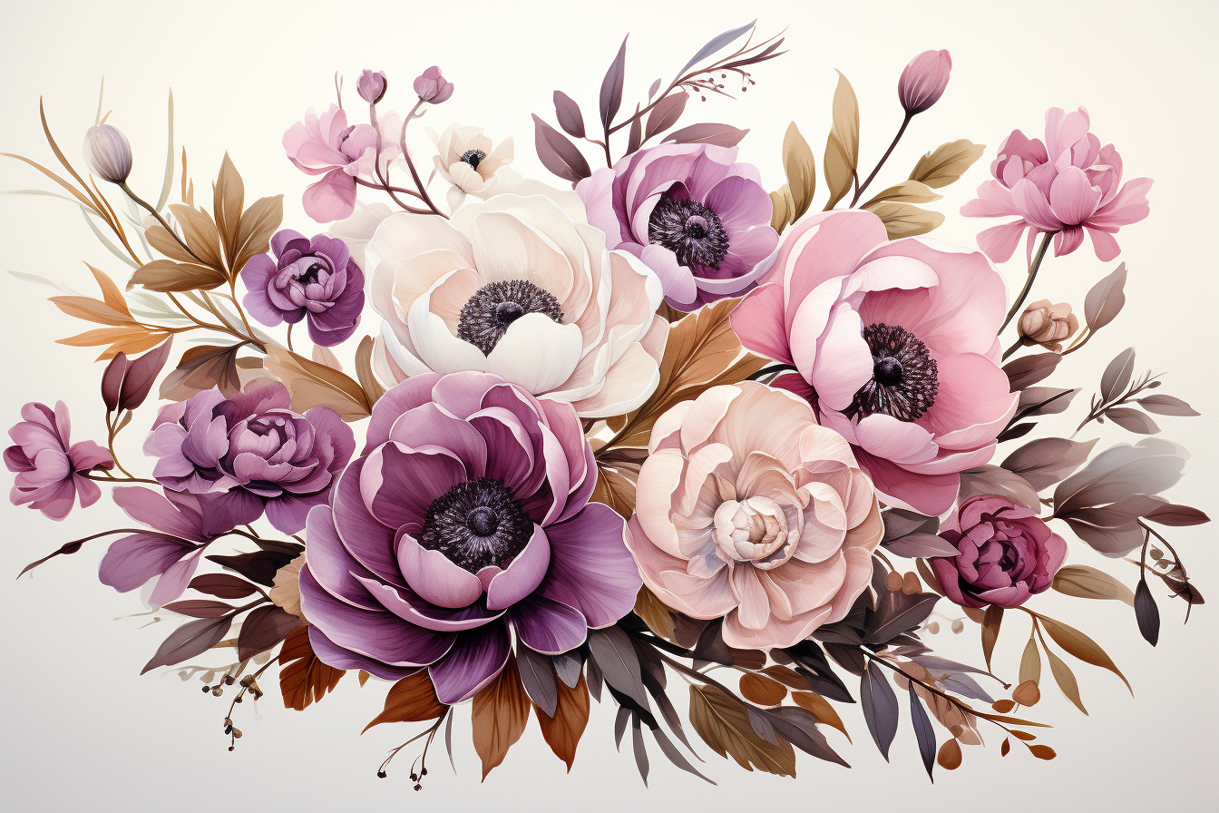 Watercolor Flowers Bouquets, illustration background 91