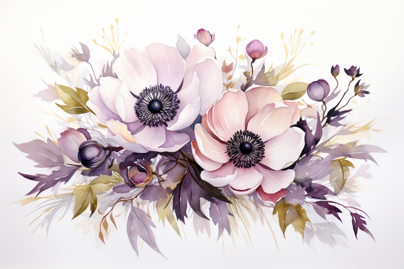 Watercolor Flowers Bouquets, illustration background 95