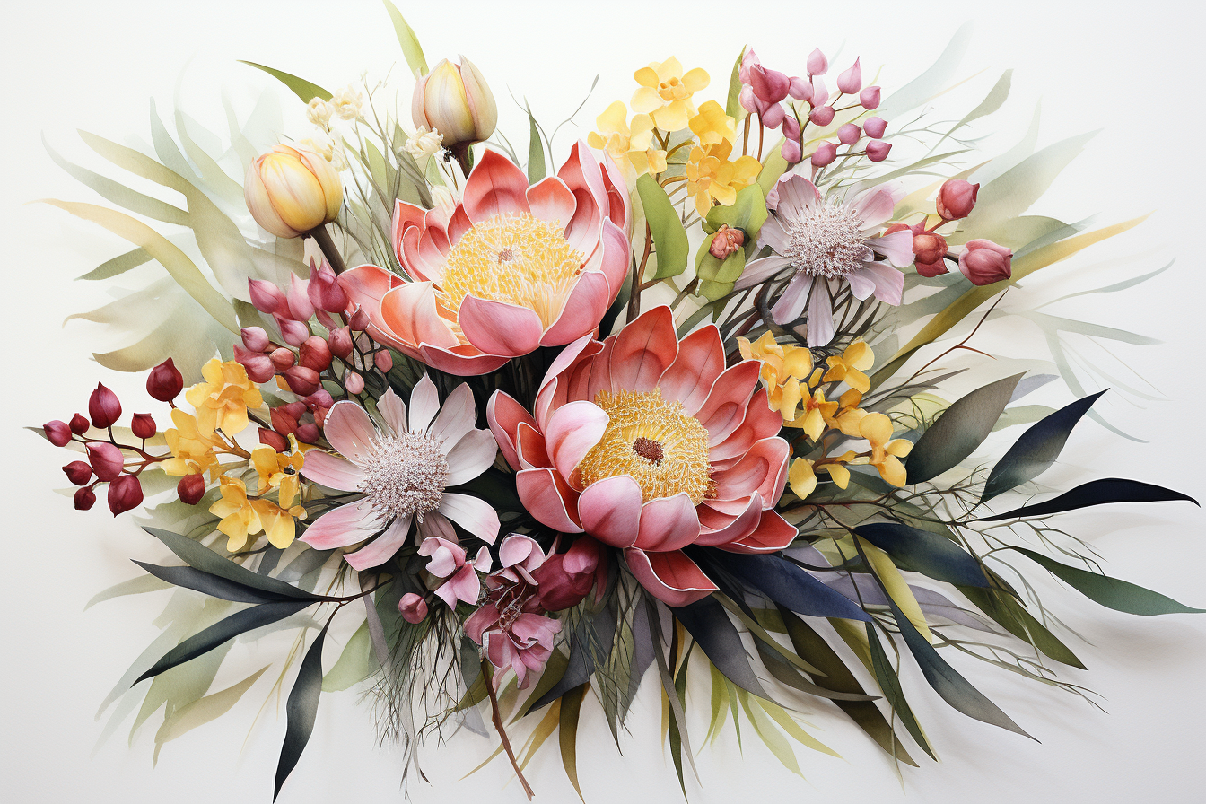 Watercolor Flowers Bouquets, illustration background 103