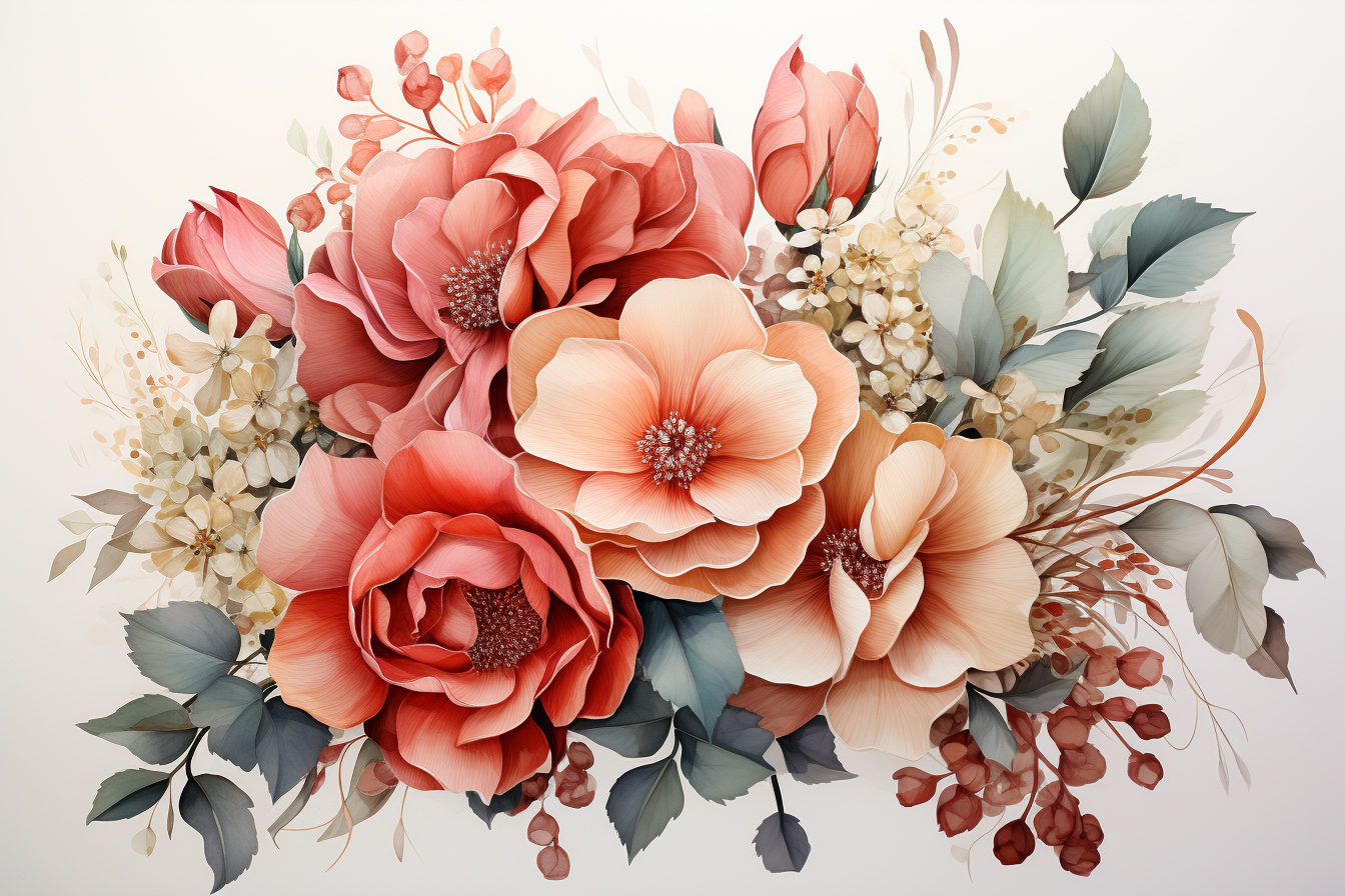 Watercolor Flowers Bouquets, illustration background 112