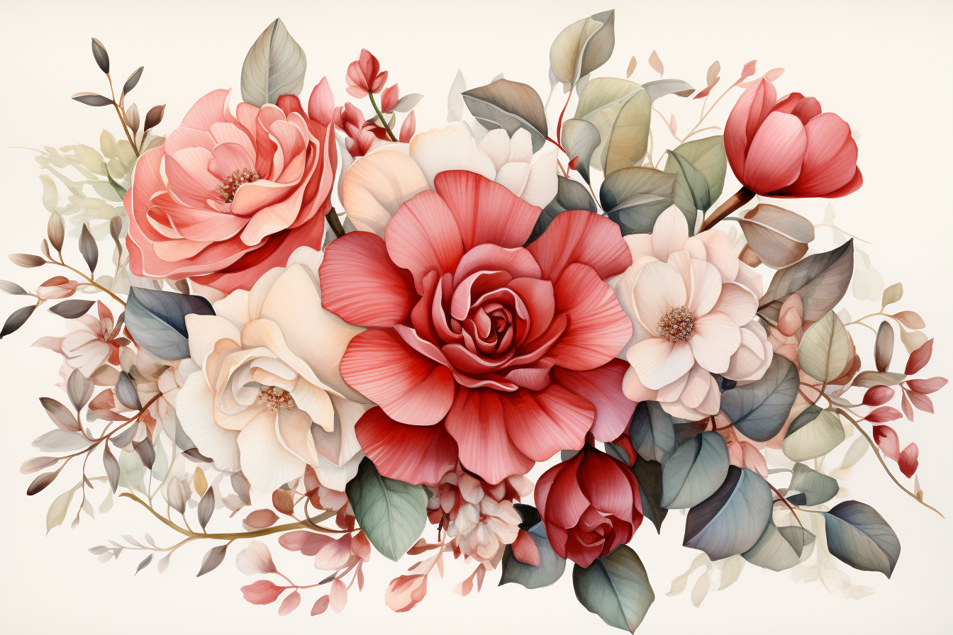 Watercolor Flowers Bouquets, illustration background 115