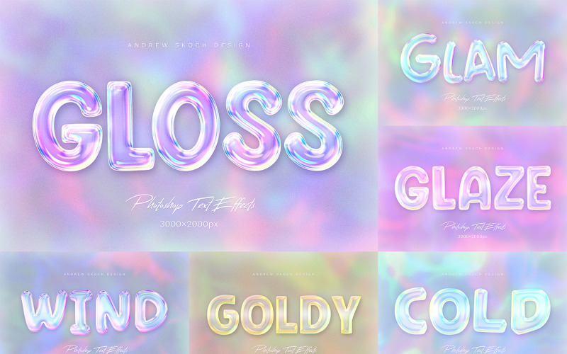 Glossy Text Effects - 6 Photoshop Templates Illustration