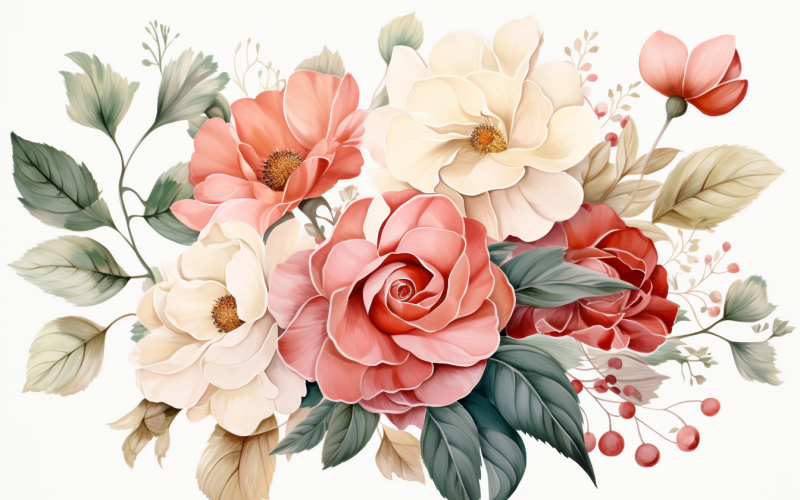 Watercolor floral border wreath with green leaves background 120 Illustration