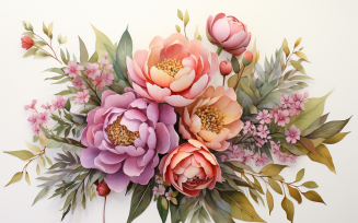 Watercolor Flowers Bouquets, illustration background 105