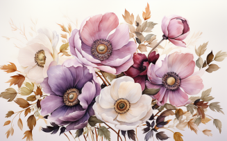 Watercolor Flowers Bouquets, illustration background 86