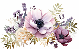 Watercolor Flowers Bouquets, illustration background 94