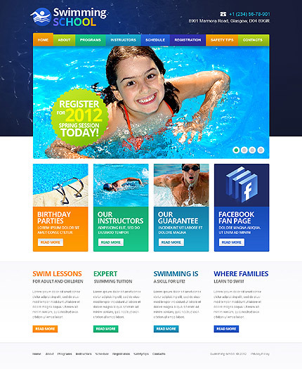 Swimming School Website Template #38430