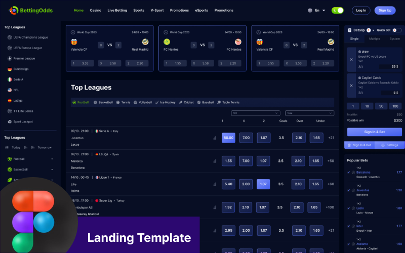 BettingOdds - Sports Betting Figma Landing Template UI Element