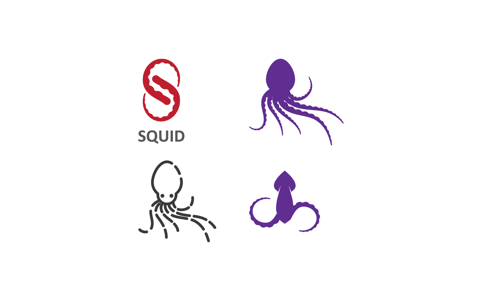 Modello di disegno vettoriale dell'icona del logo del pesce calamaro