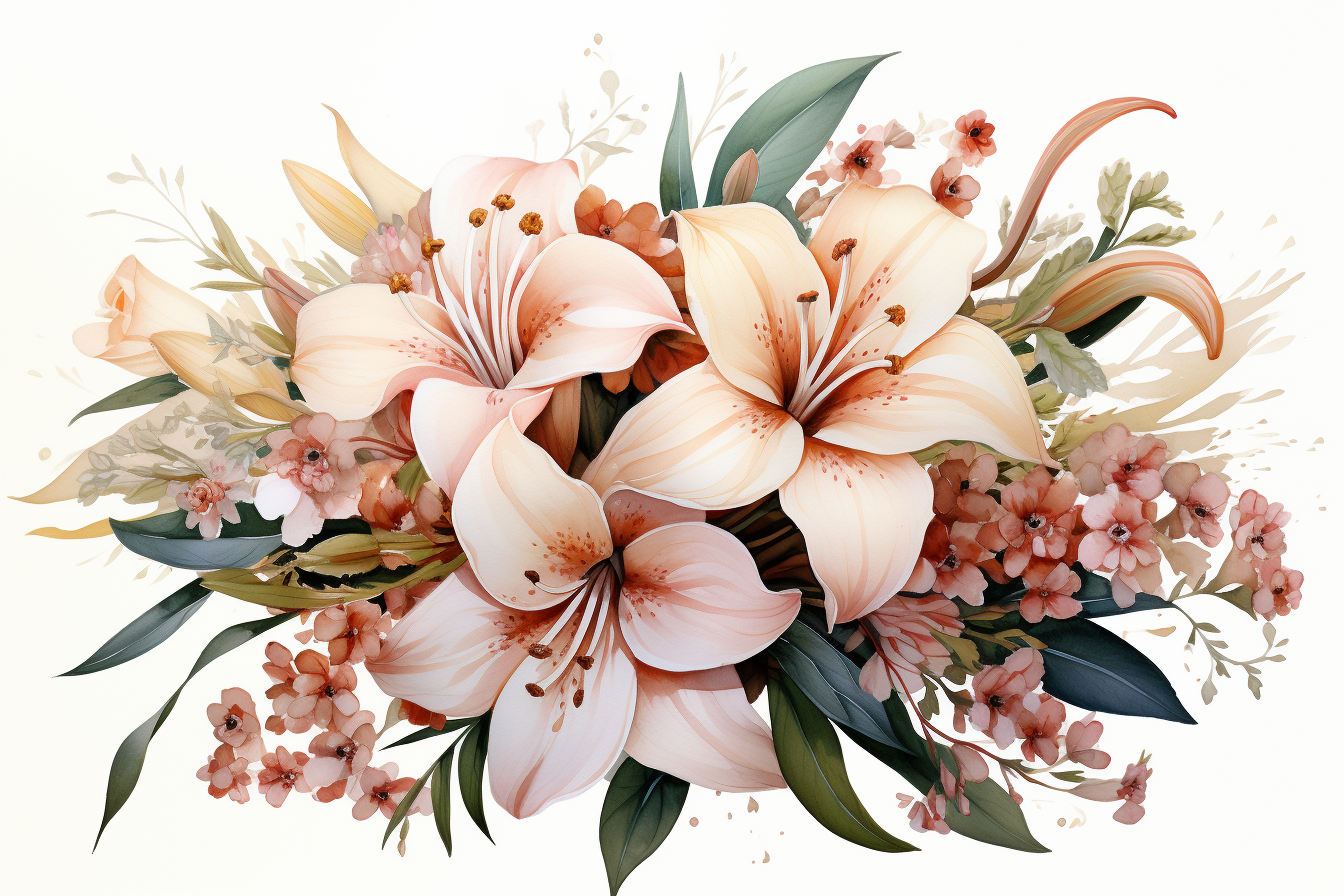 Watercolor Flowers Bouquets, illustration background 167