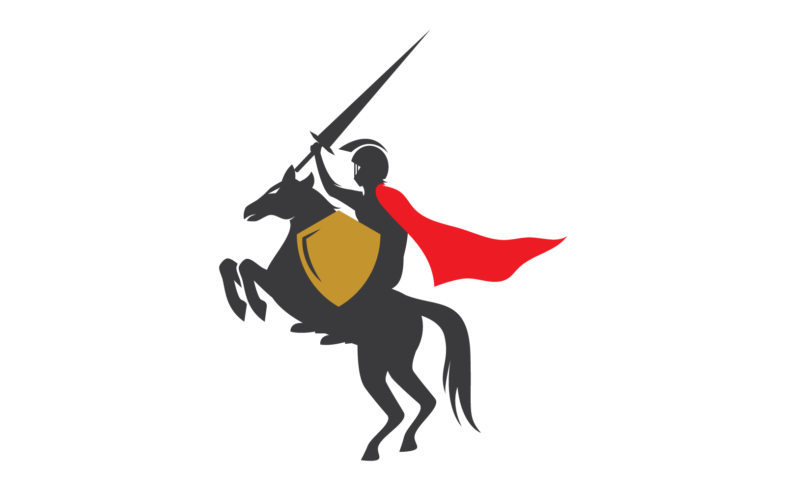 Modello di disegno vettoriale del logo dell'eroe del cavaliere del cavallo