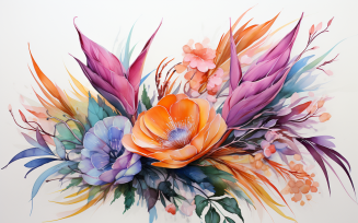 Watercolor Flowers Bouquets, illustration background 126