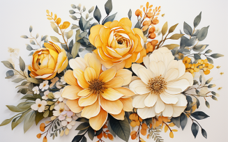 Watercolor Flowers Bouquets, illustration background 133