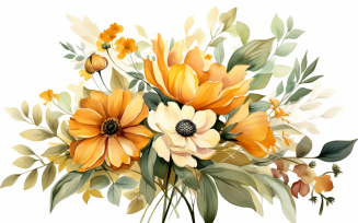 Watercolor Flowers Bouquets, illustration background 134