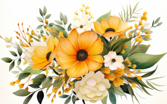 Watercolor Flowers Bouquets, illustration background 137