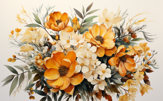Watercolor Flowers Bouquets, illustration background 138