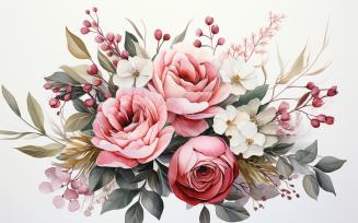 Watercolor Flowers Bouquets, illustration background 148