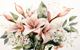 Watercolor Flowers Bouquets, illustration background 164