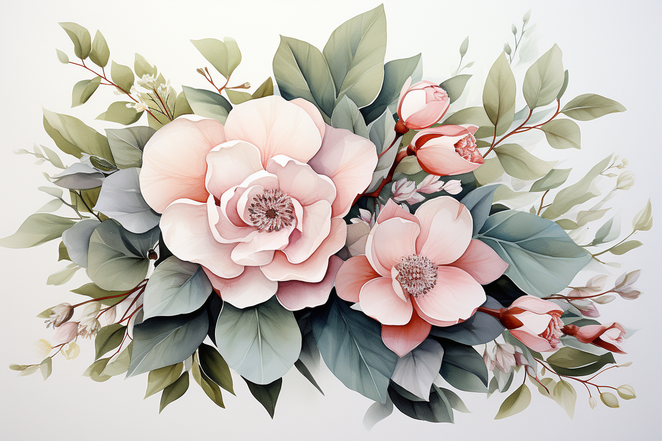 Watercolor Flowers Bouquets, illustration background 177