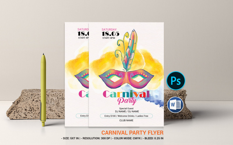 Brazil Carnival Party Invitation Flyer. Ms Word and Psd Corporate Identity