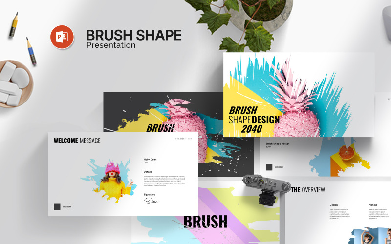 Brush Shape Design Template PowerPoint Template