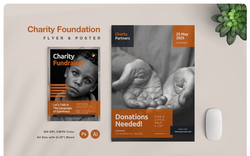 Charity Fundraiser Flyer and Poster Corporate Identity